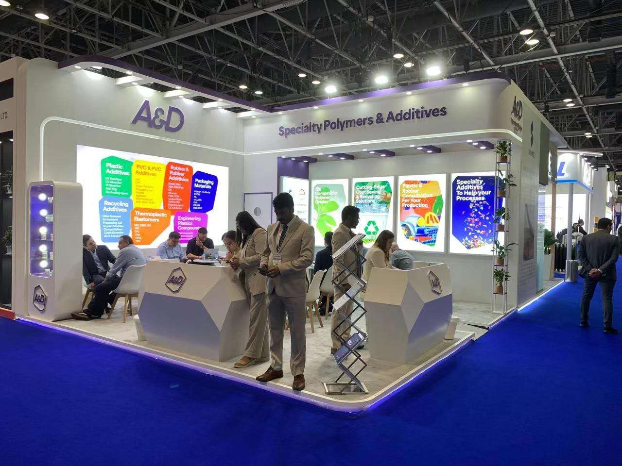 A&D Specialty Polymers custom exhibition stall designed and fabricated by Novus Studios, Dubai