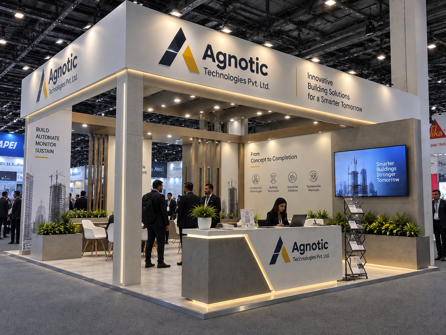 Agnotic Technologies custom exhibition stall with warm timber detailing by Novus Studios