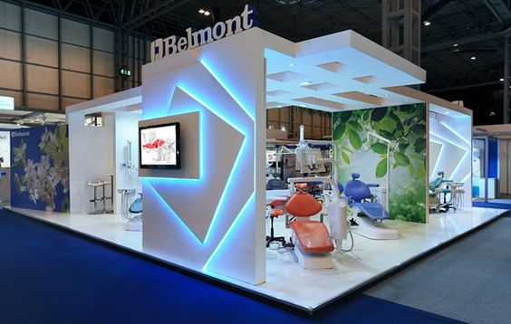 Belmont custom exhibition stall design with illuminated feature wall by Novus Studios